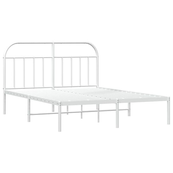 vidaXL Metal Bed Frame without Mattress with Headboard White 150x200cm