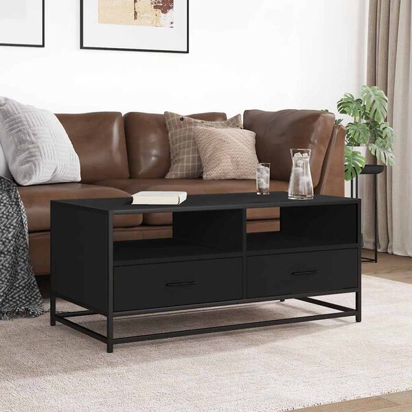 vidaXL Coffee Table Black 100x50x45 cm Engineered Wood and Metal