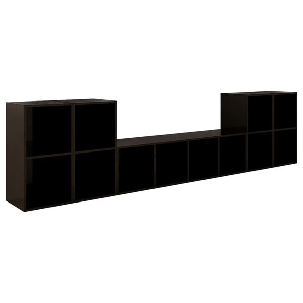 vidaXL 5 Piece TV Cabinet Set High Gloss Black Engineered Wood