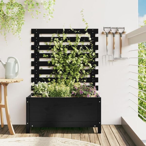 vidaXL Garden Planter with Rack Black 79x39.5x114 cm Solid Wood Pine