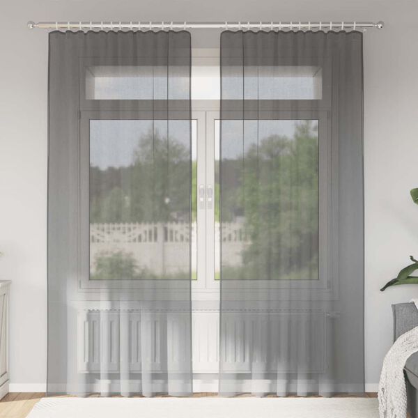 vidaXL Voile Curtains with Rod Pockets 2 pcs Dark Grey
