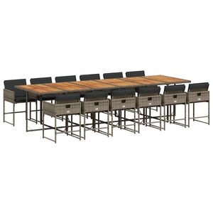 vidaXL 13 Piece Garden Dining Set with Cushions Grey Poly Rattan