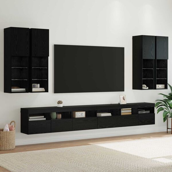 vidaXL TV Wall Cabinet Set 7 pcs Black Oak Engineered Wood