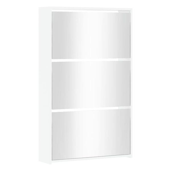 vidaXL Shoe Cabinet with Mirror 3-Layer High Gloss White 63x17x102.5 cm