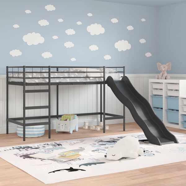 vidaXL Kids'Loft Bed Frame with Slide Black and Anthracite