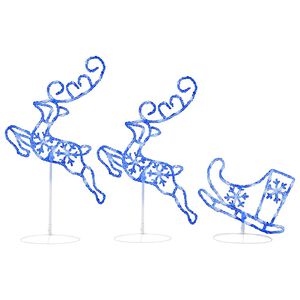 vidaXL Christmas Reindeer & Sleigh | White, Blue | Acrylic | Large