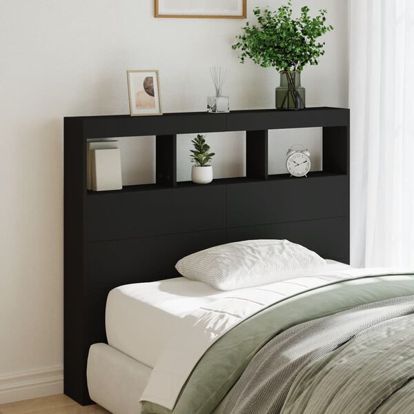 vidaXL Headboard Cabinet with LED Black 120x17x102 cm