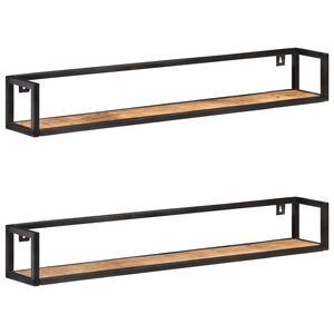 vidaXL Wall Shelf | Set of 2 | Natural Mango Wood and Black