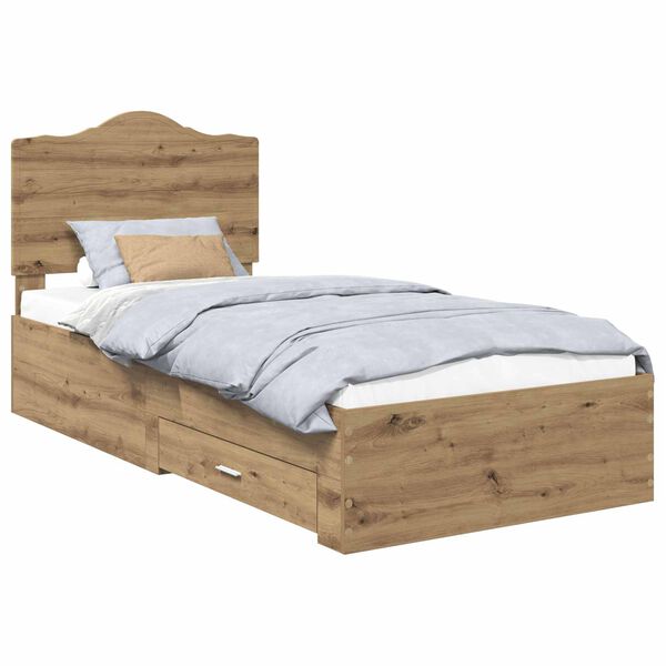 vidaXL Bed Frame with Drawer Artisan Oak 100 x 200 cm Engineered Wood