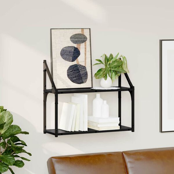 vidaXL Wall Shelf with Shelf Black oak 60 x 21 x 51 cm Engineered Wood