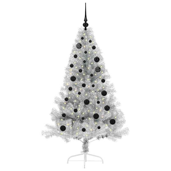 vidaXL Artificial Pre-lit Christmas Tree Silver 150 cm PET