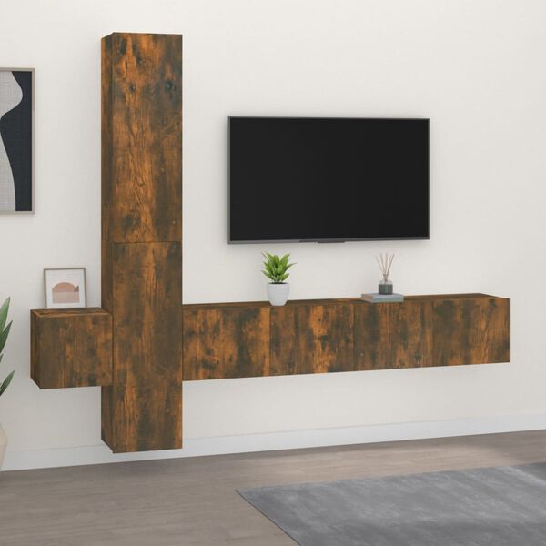 vidaXL 5 Piece TV Cabinet Set Smoked Oak Engineered Wood