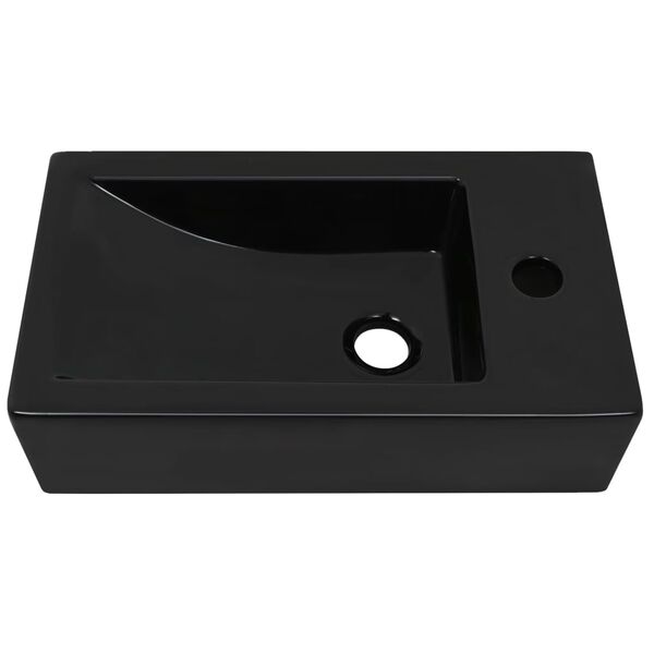 vidaXL Basin with Faucet Hole Rectangular Ceramic Black 46x25.5x12 cm
