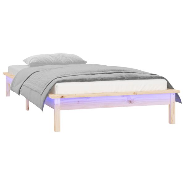 vidaXL LED Bed Frame without Mattress 75x190 cm Small Single Small Single Solid Wood