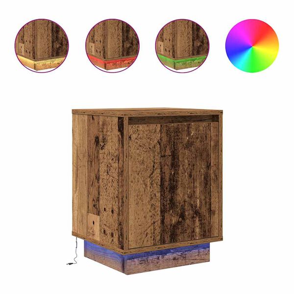 vidaXL Bedside Cabinets with LED Lights&nbsp;2 pcs Old Wood 38x34x50 cm