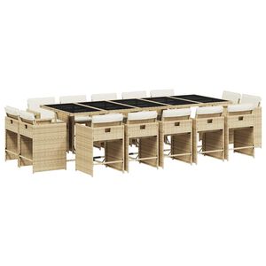 vidaXL 15 Piece Garden Dining Set with Cushions Beige Poly Rattan