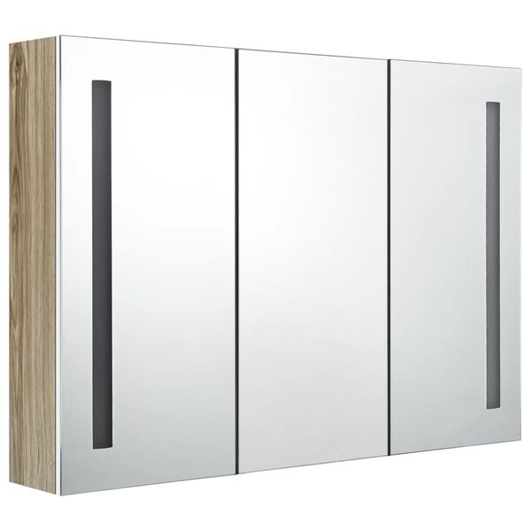 vidaXL LED Bathroom Mirror Cabinet 89x14x62 cm White and Oak