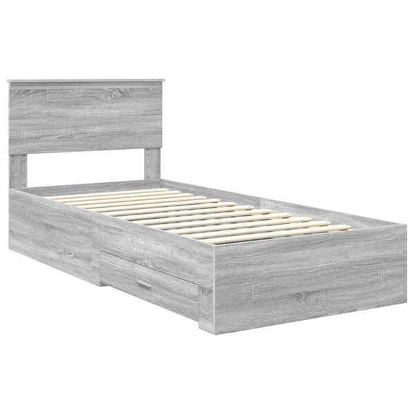 vidaXL Bed Frame with Drawer Grey Sonoma 90 x 190 cm Engineered Wood
