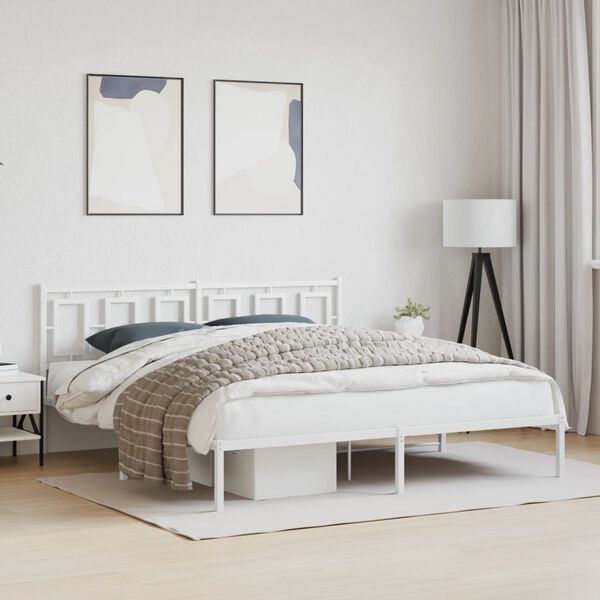 vidaXL Metal Bed Frame without Mattress with Headboard White 183x213cm