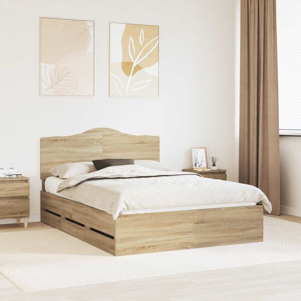 vidaXL Bed Frame with Drawer Sonoma Oak 140 x 200 cm Engineer Wood