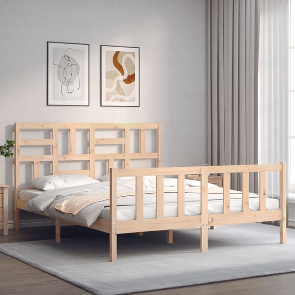 vidaXL Bed Frame without Mattress King Size Solid Wood Pine