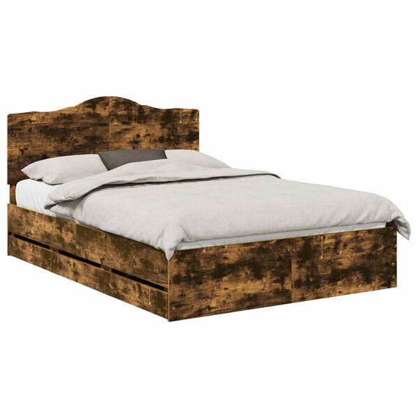 vidaXL Bed Frame with Drawer Smoked Oak 160 x 200 cm Engineer Wood