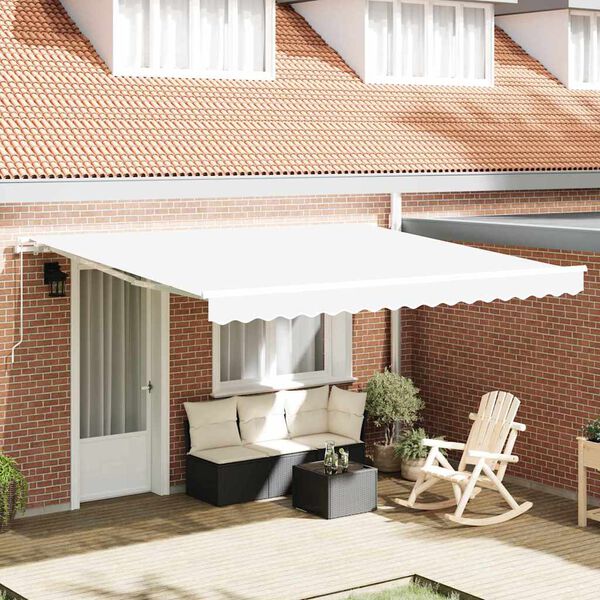 vidaXL Retractable Awning Manual White 400 x 350 cm Fabric and Metal
