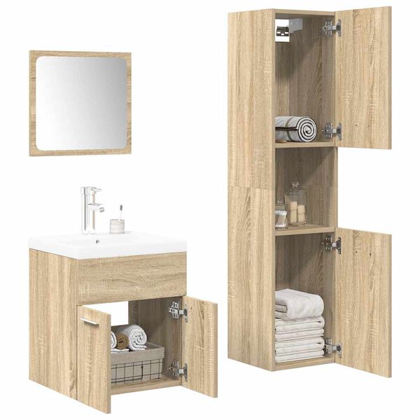vidaXL 4 Piece Bathroom Furniture Set Sonoma Oak Engineered Wood