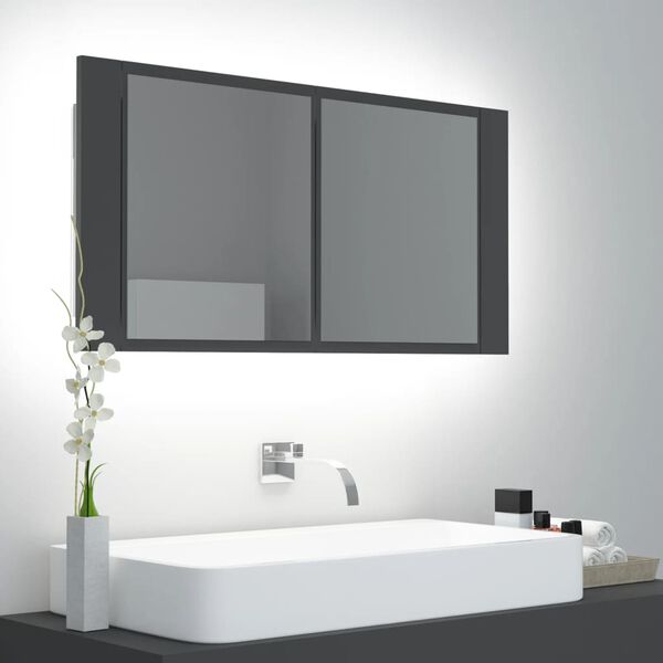 vidaXL LED Bathroom Mirror Cabinet Grey 90x12x45 cm Acrylic