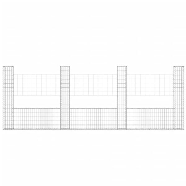 vidaXL U-shape Gabion Basket with 4 Posts Iron 380x20x150 cm