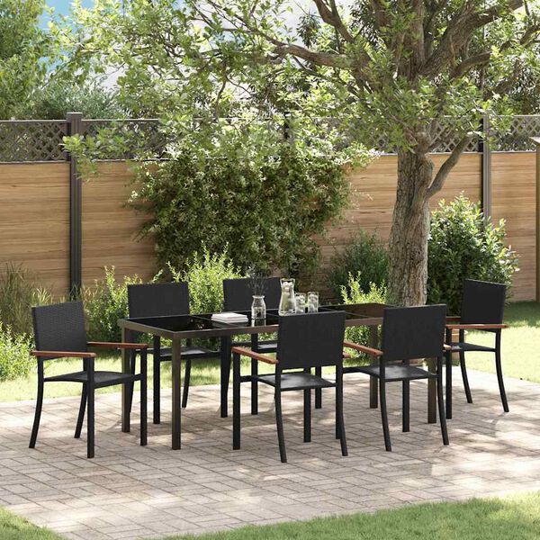vidaXL Garden Dining Set 7 pcs Black Powder-Coated Steel