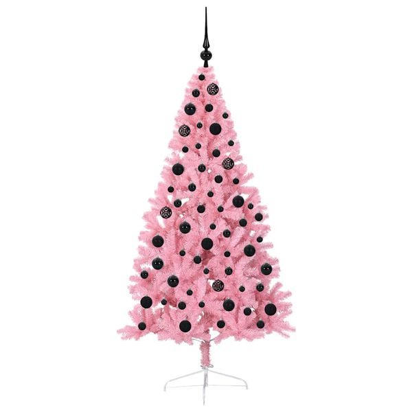vidaXL Artificial Pre-lit Christmas Tree with 300 LEDs Pink 180 cm PVC