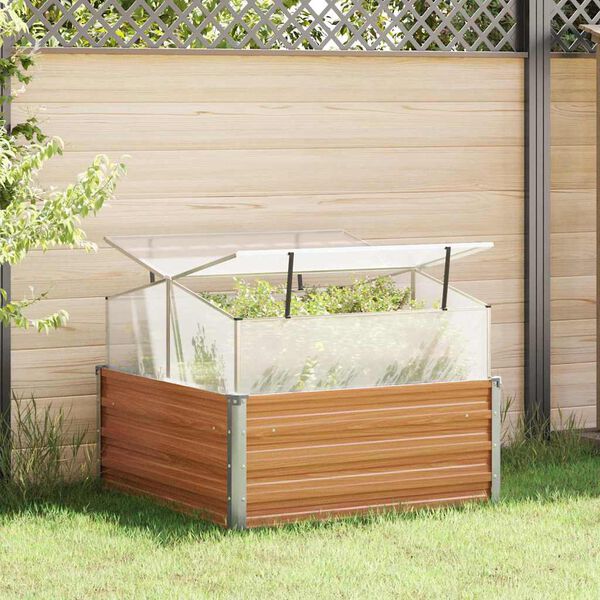 vidaXL Garden Planter with Greenhouse Light Brown 100 x 100 x 77 cm