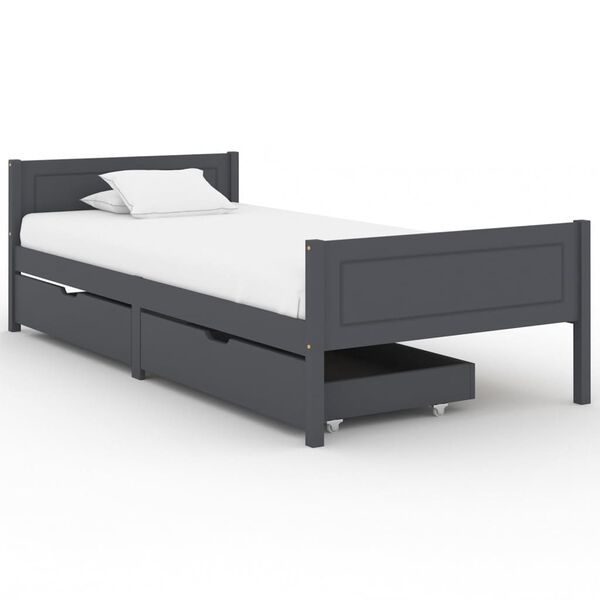 vidaXL Bed Frame without Mattress Dark Grey Solid Wood Pine 90x200 cm (322124+321990)