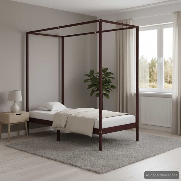 vidaXL Canopy Bed Frame without Mattress Dark Brown Solid Wood 90x200cm