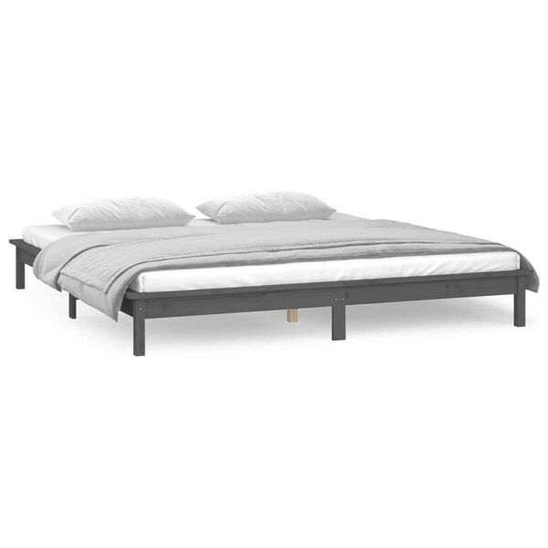 vidaXL LED Bed Frame without Mattress Grey 120x190 cm Small Double Solid Wood