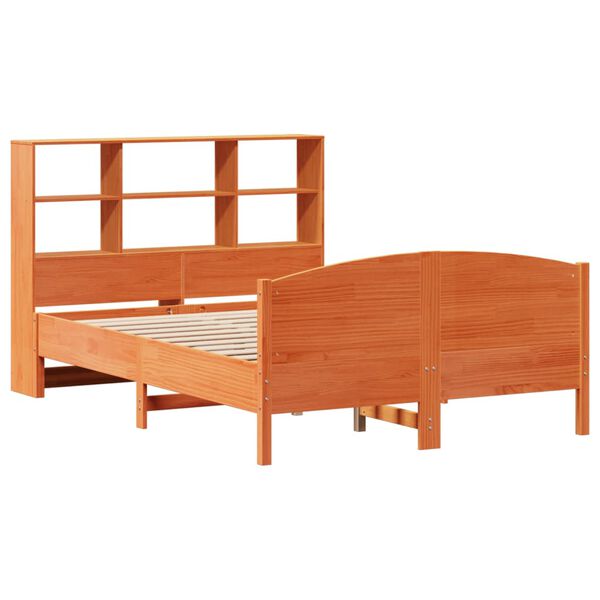 vidaXL Bookcase Bed without Mattress Wax Brown 120x190 cm Small Double Solid Wood Pine