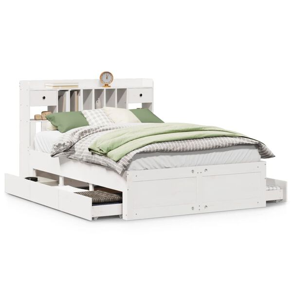 vidaXL Bookcase Bed without Mattress White 140x200 cm Solid Wood Pine