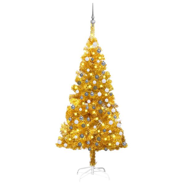 vidaXL Artificial Pre-lit Christmas Tree with Ball Set Gold 150 cm PET