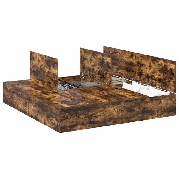 vidaXL Storage Bed Frame Smoked Oak 180 x 200 cm Engineered Wood