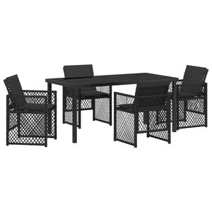 vidaXL Garden Dining Set 5 pcs Black Poly Rattan