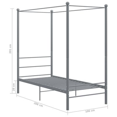 vidaXL Canopy Bed Frame Grey Metal 100x200 cm