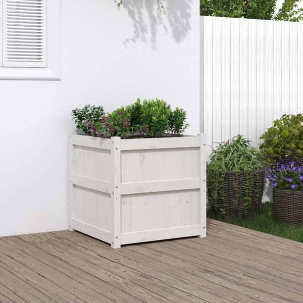 vidaXL Garden Planter White 60x60x60 cm Solid Wood Pine