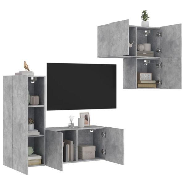 vidaXL 4 Piece TV Wall Units Concrete Grey Engineered Wood