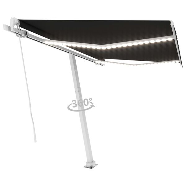 vidaXL Manual Retractable Awning with LED 300x250 cm Anthracite