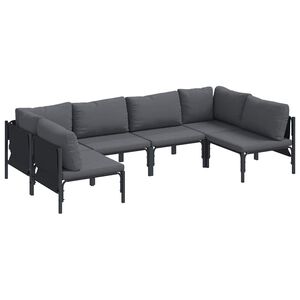 vidaXL Garden Sofa Set with Cushion 6 pcs Black Steel