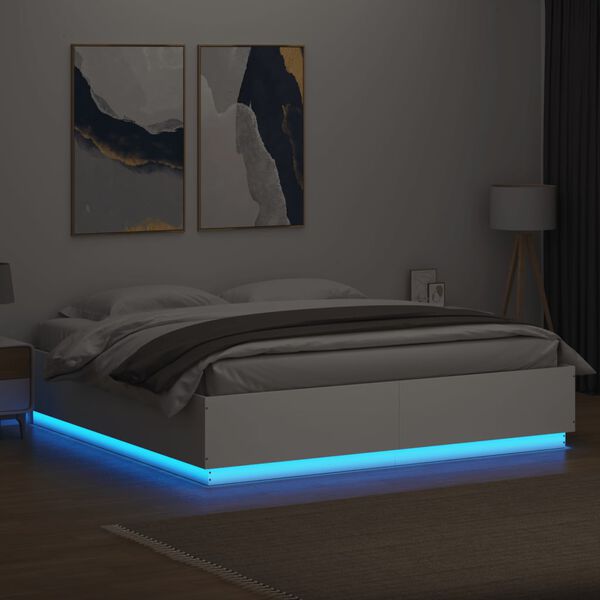 vidaXL Bed Frame with LED without Mattress White 200x200 cm