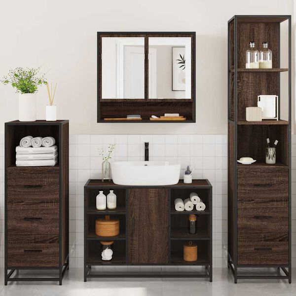 vidaXL 4 Piece Bathroom Furniture Set Brown Oak Engineered Wood