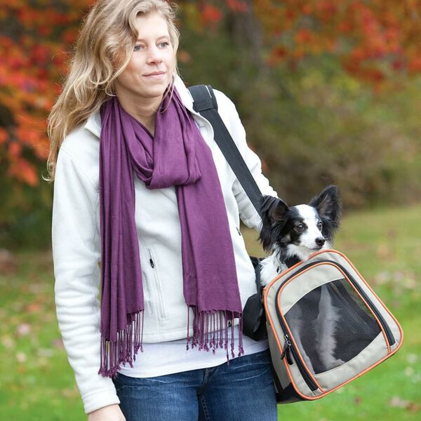 Kurgo Dog Travel Bag "Wander Carrier" Black. Orange and Sand
