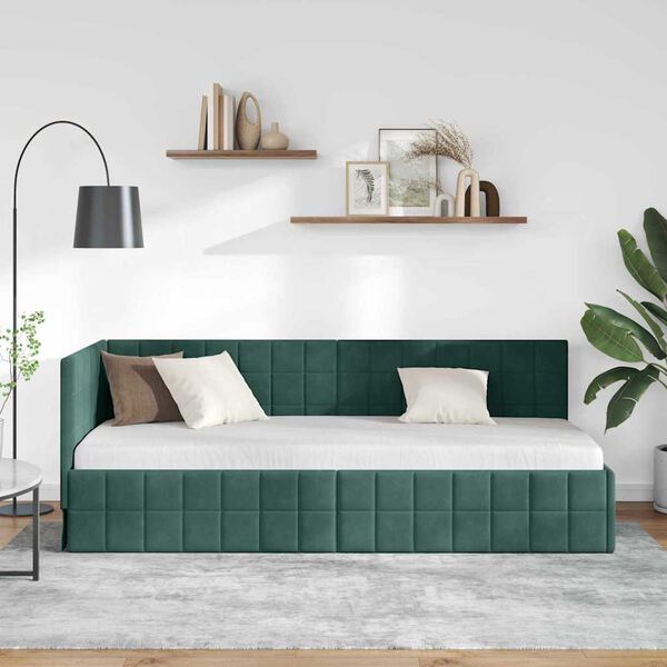 vidaXL Corner Bed Frame Dark Green 80 cm x 200 cm Velvet